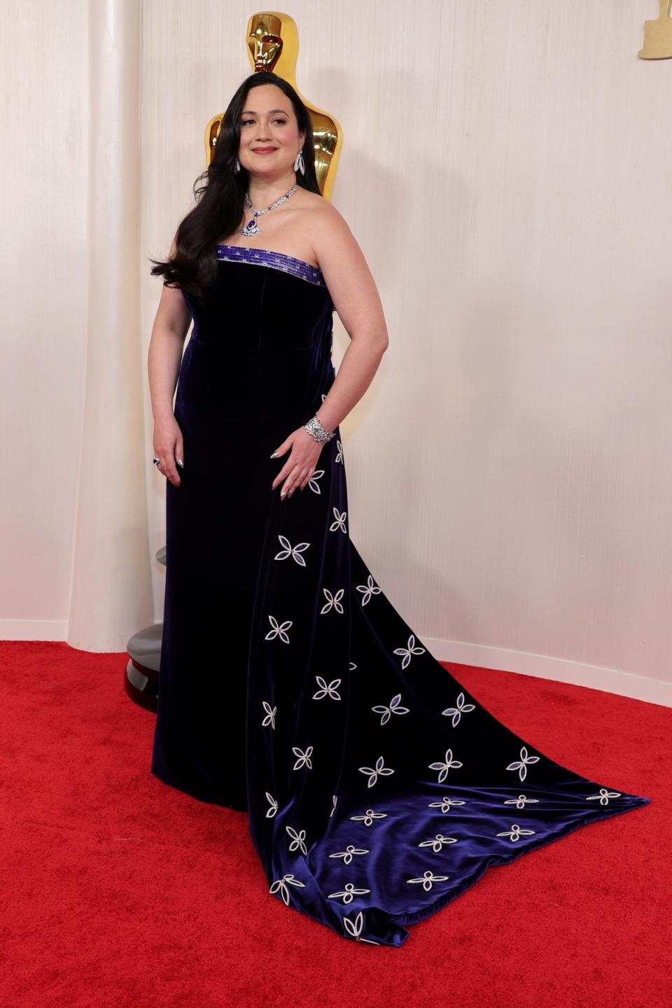 Lily Gladstone in custom Gucci x Joe Big Mountain of Ironhouse Quillwork and Bulgari jewels (Getty Images)