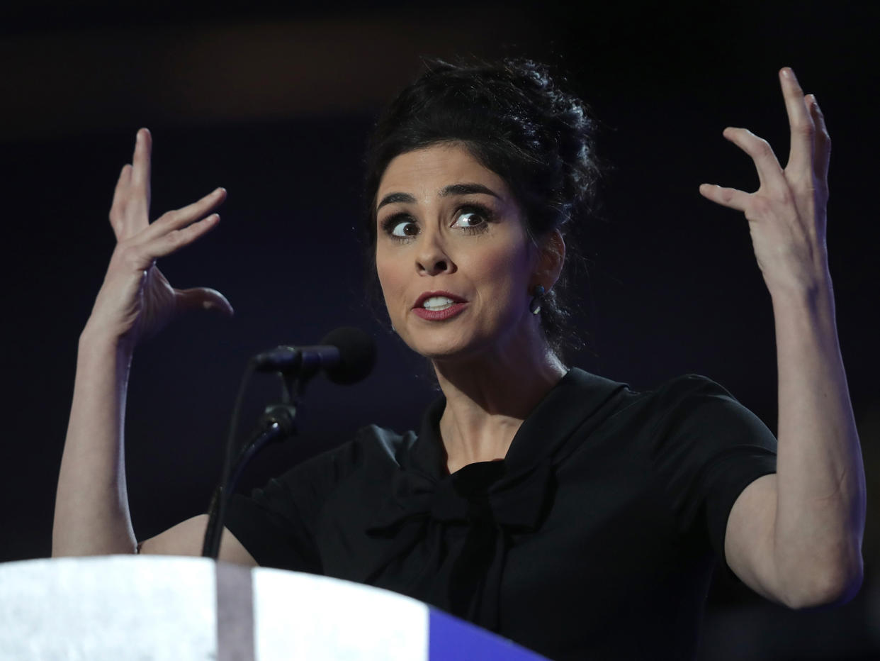 Comedian Sarah Silverman speaks during the first day of the Democratic National Convention in Philadelphia: Getty