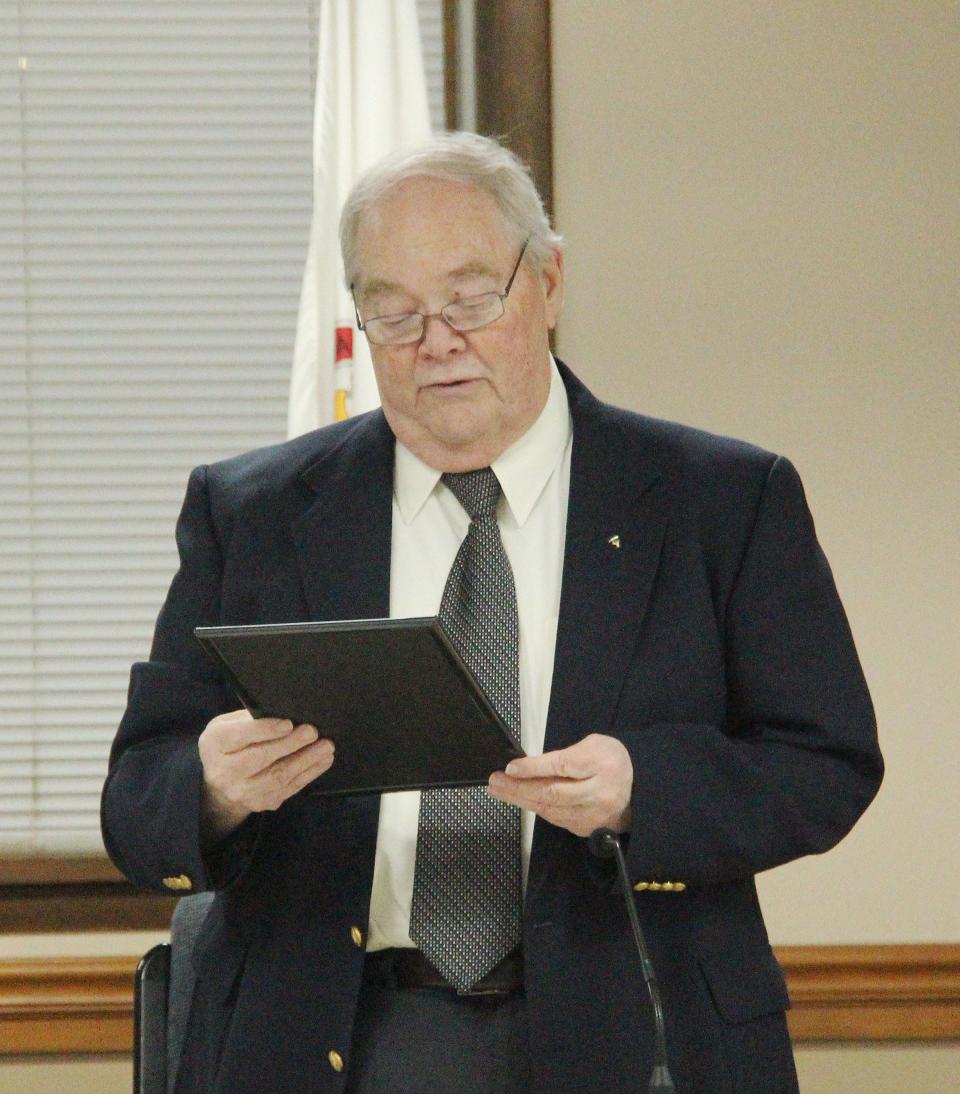 Pontiac Mayor Bill Alvey reads a proclamation making Feb. 27-March 5 "Spread the Word Inclusion Respect Week" in Pontiac at Monday's city council meeting.