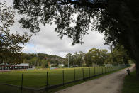 A view of one of the the National stadium sports complex soccer pitches used for training by the Lisbon-based Belenenses SAD soccer club, in Oeiras, outside Lisbon, Monday, Nov. 29, 2021. Portuguese health authorities on Monday identified 13 cases of omicron, the new coronavirus variant spreading fast globally, among members of Belenenses SAD. (AP Photo/Armando Franca)