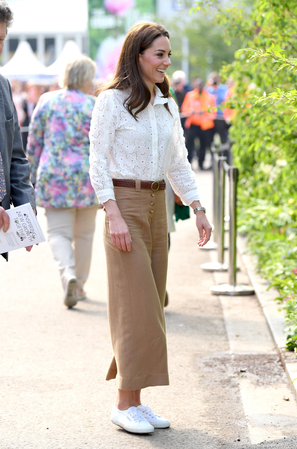 The Duchess of Cambridge wore her favourite white Superga trainers at the RHS Chelsea Flower Show earlier this year. (Picture: Getty Images) 