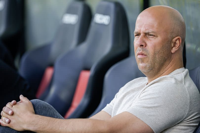 NIJMEGEN, NETHERLANDS - MAY 12: head coach Arne Slot of Feyenoord looks up during the Dutch Eredivisie match between NEC Nijmegen and Feyenoord at Goffertstadion on May 12, 2024 in Nijmegen, Netherlands. (Photo by Broer van den Boom/BSR Agency/Getty Images) -Credit:Photo by Broer van den Boom/BSR Agency/Getty Images