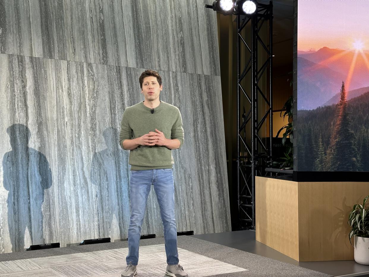 OpenAI CEO Sam Altman speaks at Microsoft's Bing and Edge AI event. (Image: Dan Howley/Yahoo Finance)