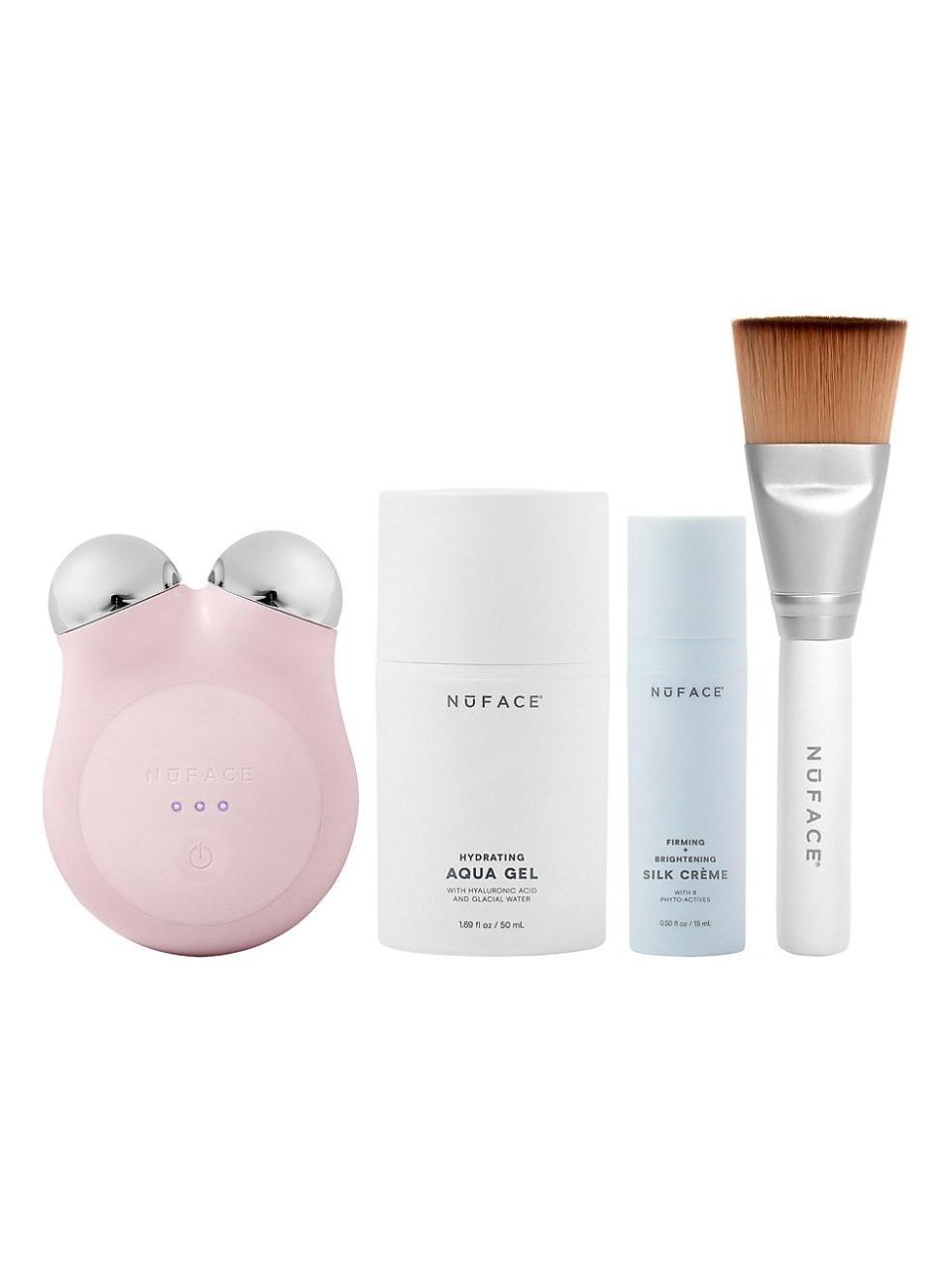 <p><strong>NuFACE</strong></p><p>saksfifthavenue.com</p><p><strong>$208.25</strong></p><p>You'll have everything needed to expertly firm and smooth your complexion at home with this four-piece starter kit from NuFACE, which includes a mini device, aqua gel, firming and brightening cream, and a handy skin brush.</p>