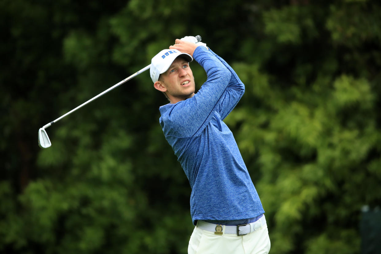 PEBBLE BEACH, CALIFORNIA - JUNE 14: Amateur Chandler Eaton of the United States plays a shot from the 12th tee during the second round of the 2019 U.S. Open at Pebble Beach Golf Links on June 14, 2019 in Pebble Beach, California. (Photo by Andrew Redington/Getty Images)