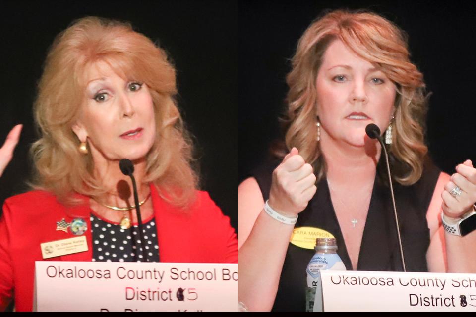 Diane Kelley and Cara Marion are the two candidates seeking the open Okaloosa County School Board District 5 seat.