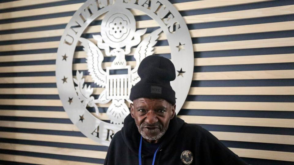 In this photo provided by Gabriella Rico, Vietnam War-era Army veteran Harold Tilson Jr., stands in a room on the campus of the Veterans Empowerment Organization in Atlanta, Nov. 10, 2023. (Gabriella Rico via AP)