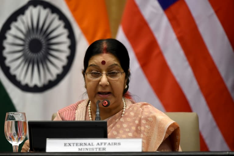 Indian Foreign Minister Sushma Swaraj speaks during a press conference in New Delhi, on August 30, 2016