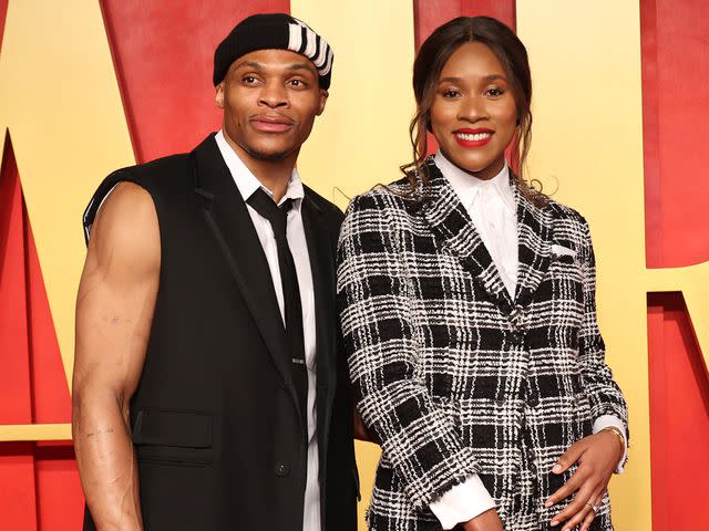 <p>Amy Sussman/Getty</p> Russell Westbrook and Nina Westbrook attend the 2024 Vanity Fair Oscar Party on March 10, 2024 in Beverly Hills, California.