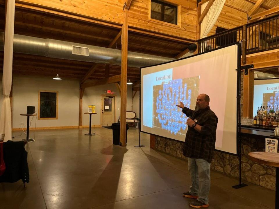 Mike Hoffman speaks at a community meeting in Harrisburg on Dec. 21, 2023. Hoffman is among the Lincoln County residents opposed to the site of the state’s planned prison facility.