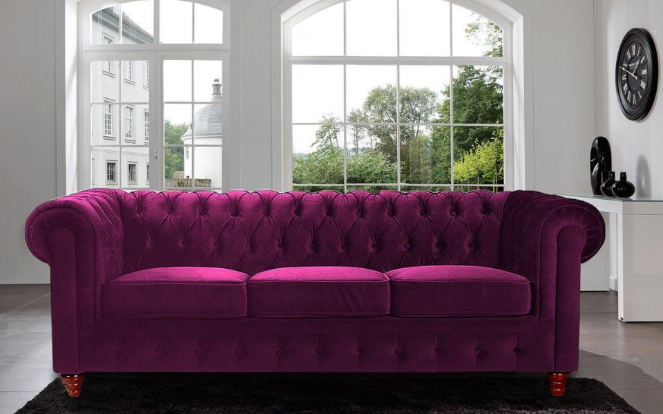 Get the Look: Velvet Scroll Arm Tufted Sofa