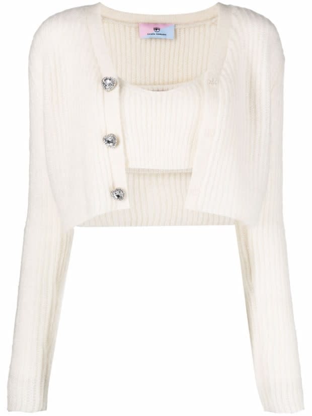 <p>Chiara Ferragni Ribbed-Knit Cropped Cardigan, $342 (from $684), <a href="https://rstyle.me/+n7bCE_xsAlDon44MlrjEXw" rel="nofollow noopener" target="_blank" data-ylk="slk:available here;elm:context_link;itc:0;sec:content-canvas" class="link ">available here</a> (sizes S-L). </p>