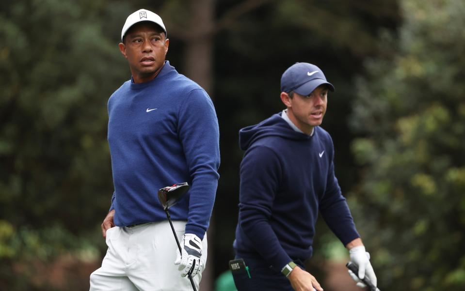 Tiger Woods y Rory McIlroy en el Masters 2023