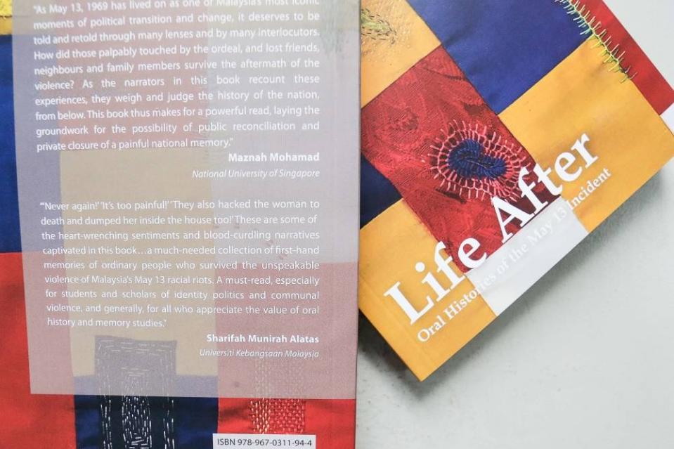 The 'Life After: Oral Histories of the May 13 Incident' book is pictured during its launching at Gerakbudaya, Petaling Jaya.