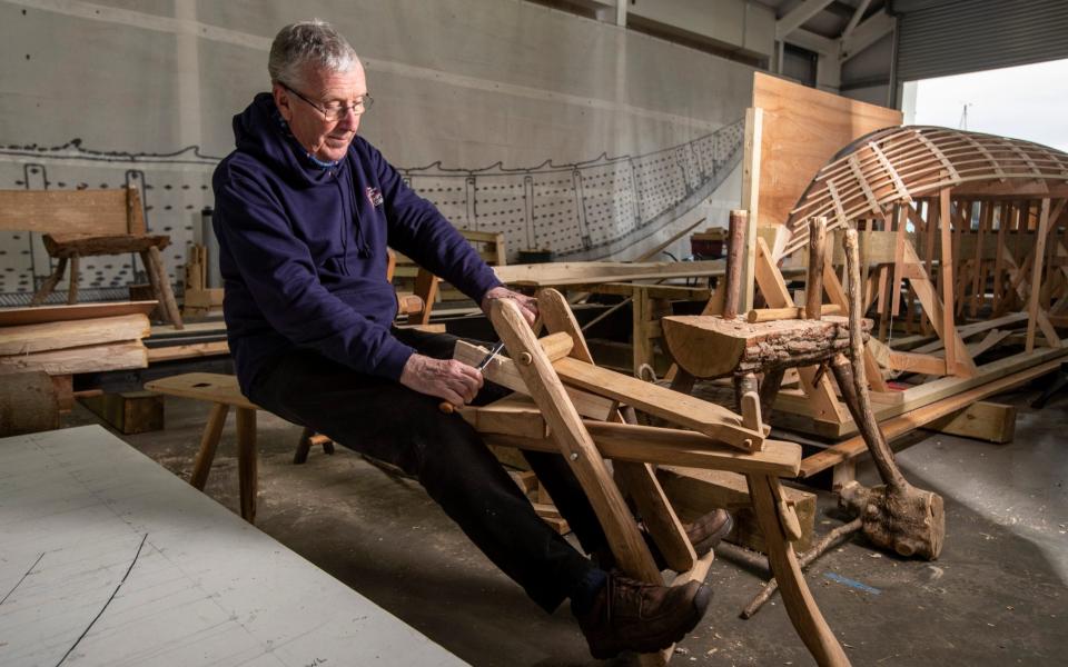 Phillip Leech shaping a willow treenail  - Heathcliff O'Malley /The Telegraph