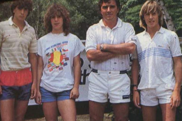 Guillermo Pérez Roldán, Tarabini, Raúl Pérez Roldán y Franco Davin, en el torneo Avvenire, de Milán, en 1984