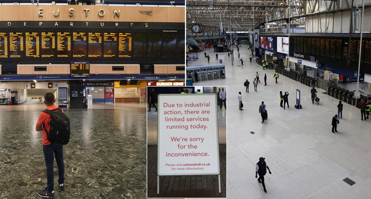 Train stations across the UK are deserted with the strike action going ahead. (PA)