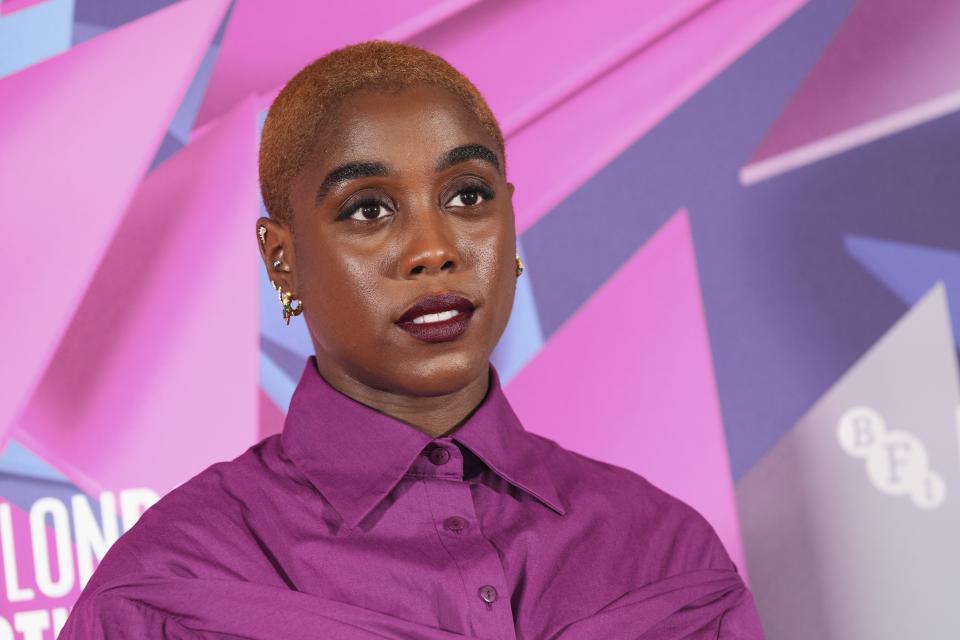 Lashana Lynch poses for photographers at the photo call for the film 'Roald Dahl's Matilda The Musical' during the 2022 BFI London Film Festival in London, Wednesday, Oct. 5, 2022. (Photo by Scott Garfitt/Invision/AP)