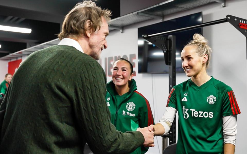 Sir Jim Ratcliffe pictured meeting members of the women's team after assuming control of the club at the start of the year