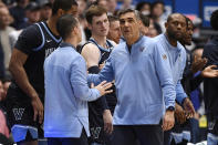 Villanova coach Jay Wright watches play during the second half of the team's NCAA college basketball game against Connecticut, Tuesday, Feb. 22, 2022, in Hartford, Conn. (AP Photo/Jessica Hill)