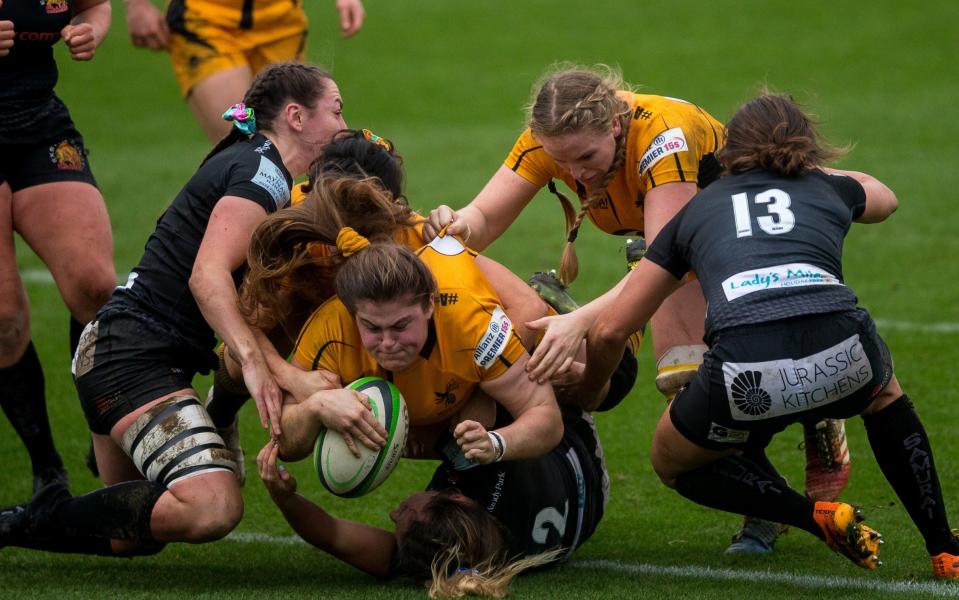 Wasps' Maud Muir scores her side's second try against Exeter Chiefs Women - GETTY IMAGES