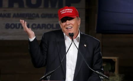 Republican presidential candidate Donald Trump speaks during a campaign event in Lexington, South Carolina January 27, 2016. REUTERS/Chris Keane