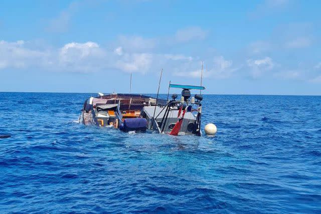 <p>Gendarmerie des Alpes-Maritimes</p> Princess Diana's former yacht sinks beneath the Mediterranean Sea on Saturday, July 29.