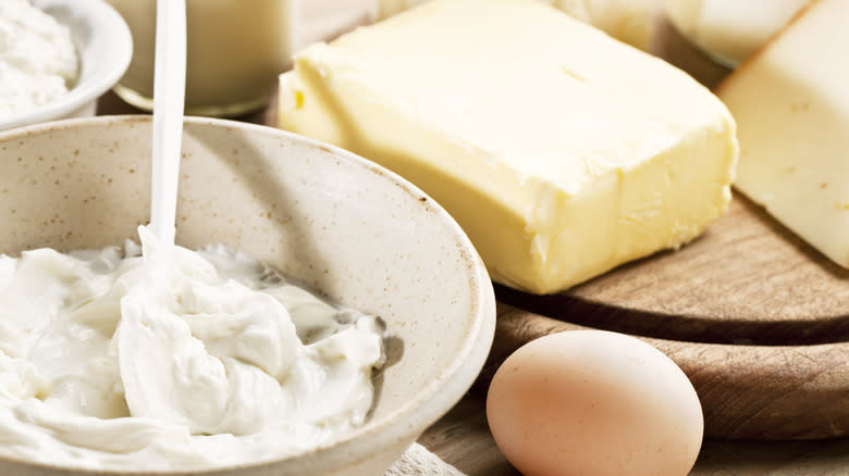 cream, butter, and an egg