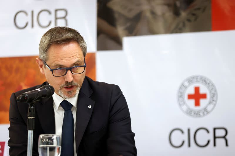 Lorenzo Caraffi, jefe de la delegación del Comité Internacional de la Cruz Roja (CICR) en Colombia, habla durante una conferencia de prensa en Bogotá