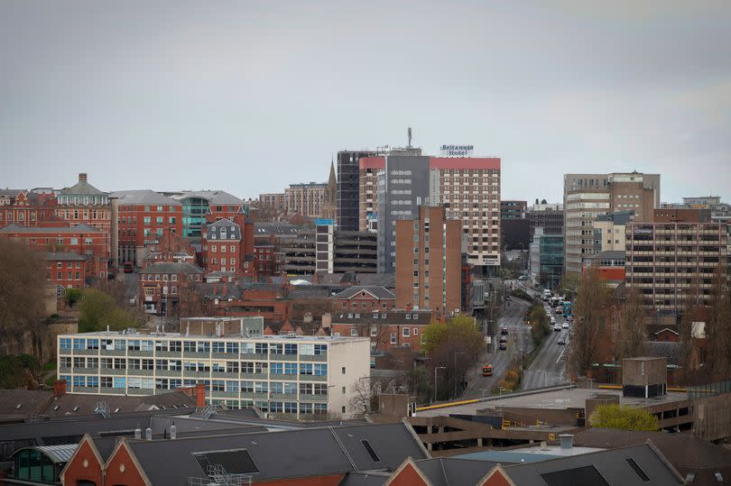 A section of Nottingham city centre, including Maid Marian Way, from the Unity Square building