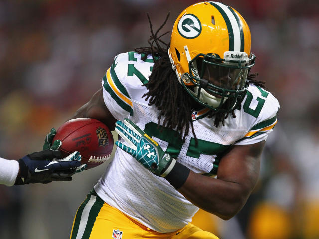 Eddie Lacy has an Incredible Hulk shirt under his Packers jersey