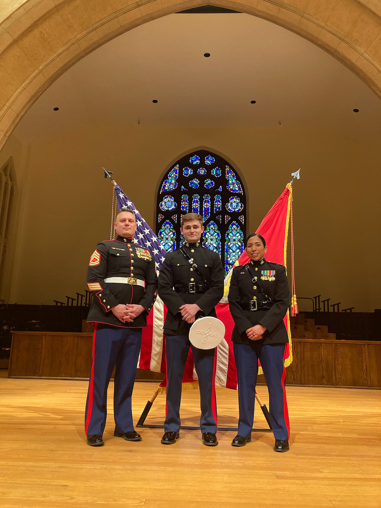 Scott Miklosz (center) is officially commissioned as a Second Lieutenant in the Marines.
