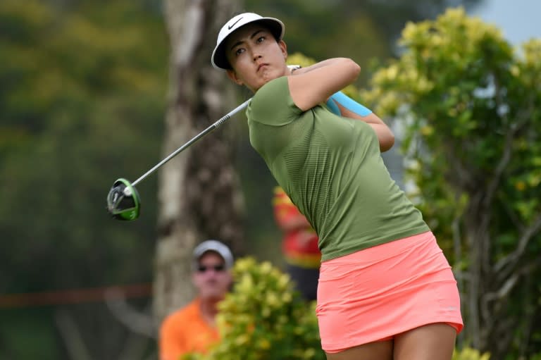 Michelle Wie of the US takes a shot during the HSBC Women's Champions golf tournament, at the Sentosa Golf Club in Singapore, on March 3, 2017