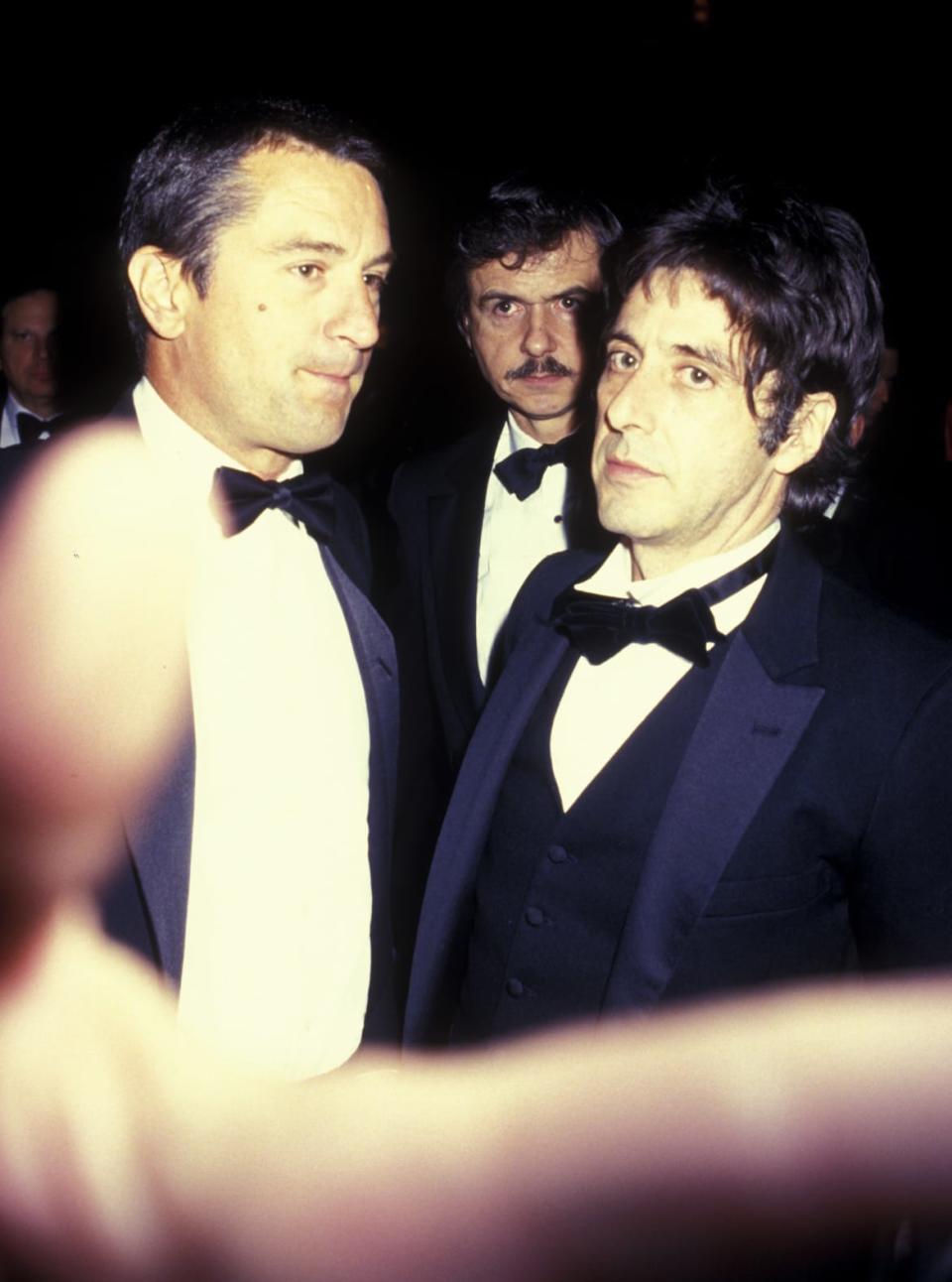 <div class="inline-image__caption"><p>Robert DeNiro and actor Al Pacino attend American Museum of the Moving Image Awards Honoring Elia Kazan on January 19, 1987 at the Waldorf Hotel in New York City.</p></div> <div class="inline-image__credit">Ron Galella, Ltd. / Ron Galella Collection / Getty </div>