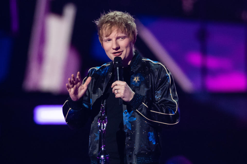 Ed Sheeran on stage during the the Brit Awards 2022 at the O2 Arena, London. Picture date: Tuesday February 8, 2022. Photo credit should read: Matt Crossick/EmpicsEDITORIAL USE ONLY. NO MERCHANDISING. 