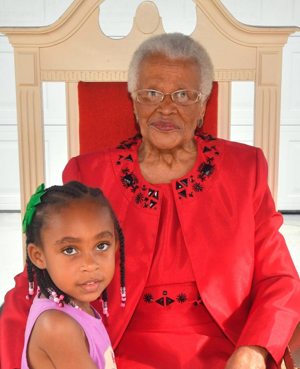A June 7 "Drive By Honk and Wave" celebrated the 100th birthday of Johnnie Jenkins of Rockledge, who is pictured with her great-great-granddaughter Nevaeh, age 4.