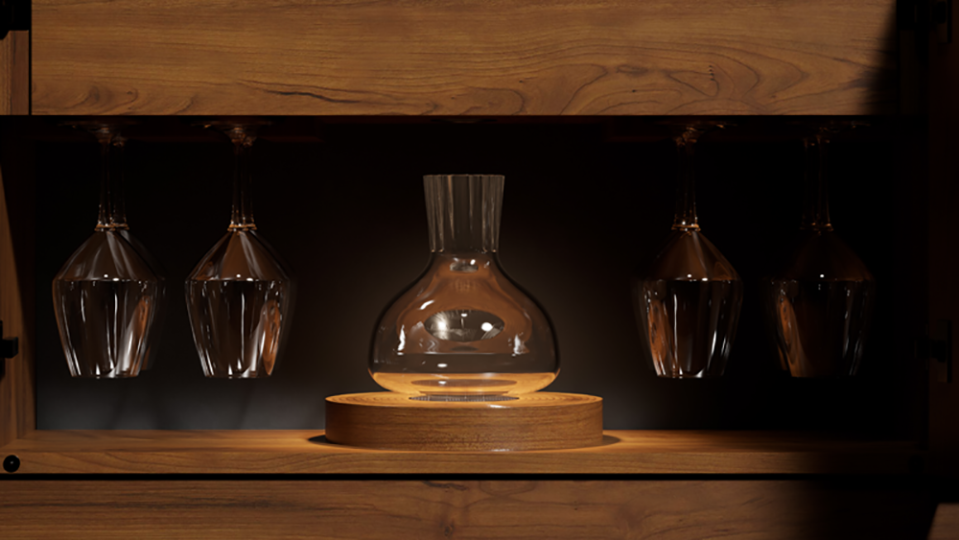 The console comes with a hand-blown Grange Decanter by Australian artist Nick Mount. - Credit: Penfolds