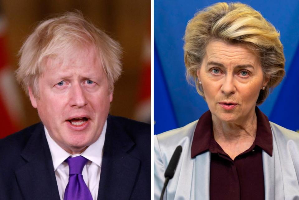 <p>Boris Johnson and Ursula von der Leyen will speak to try and break the Brexit impasse</p> (AFP)