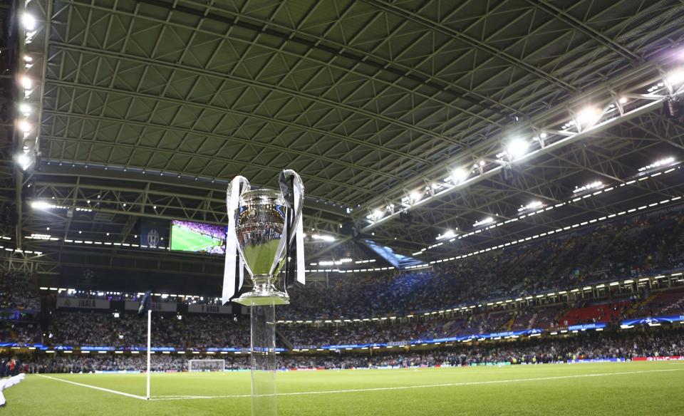 <p>The trophy is put on display before the Champions League final soccer match between Juventus and Real Madrid at the Millennium stadium in Cardiff, Wales </p>