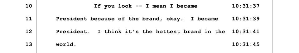 Donald Trump talks about his "brand "during a deposition before the New York attorney general's office.