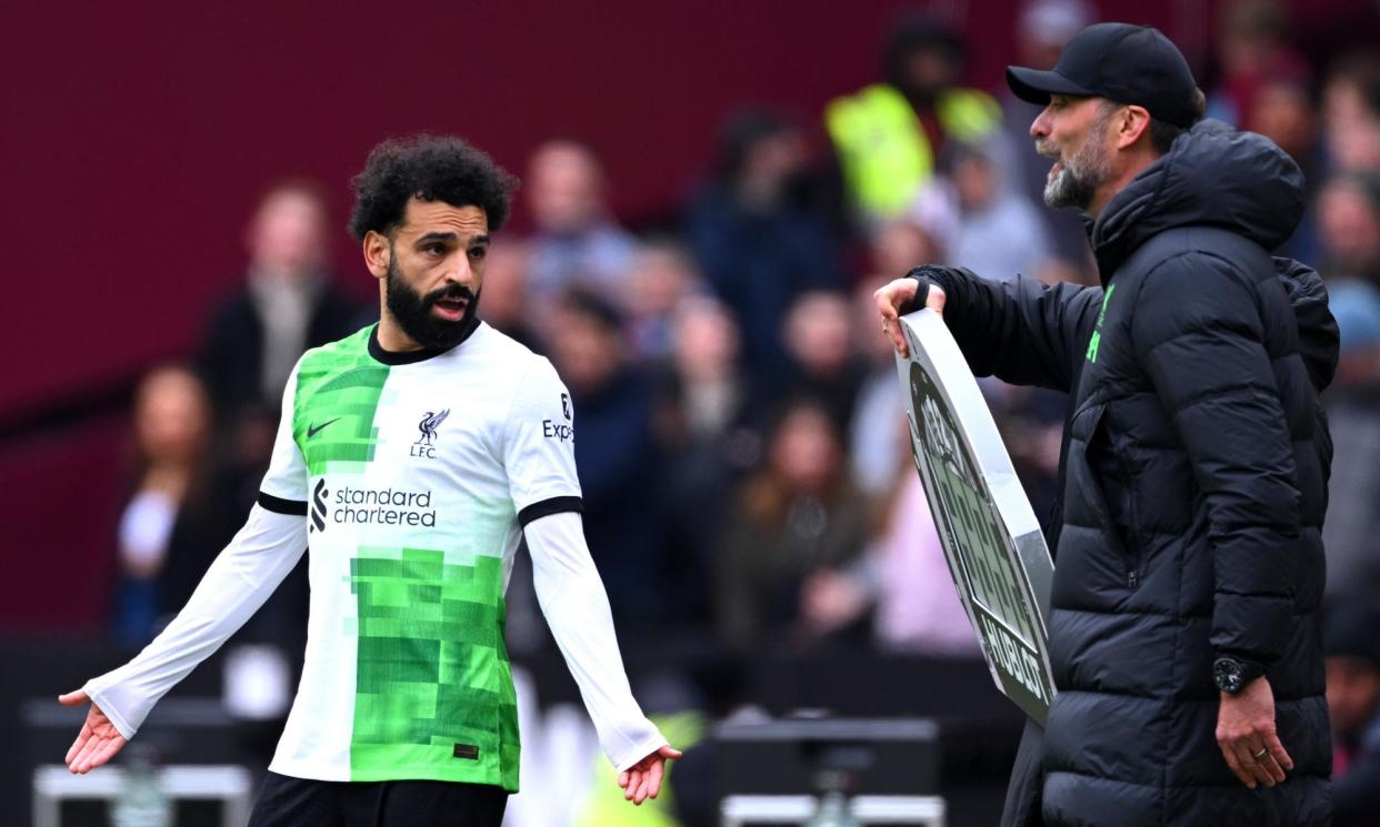 <span>Mohamed Salah reacted badly when Jürgen Klopp tried to talk to him on the touchline at West Ham.</span><span>Photograph: Justin Setterfield/Getty Images</span>