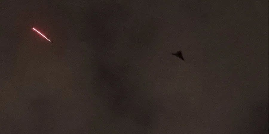 A kamikaze drone launched by Russia in the sky over Kyiv