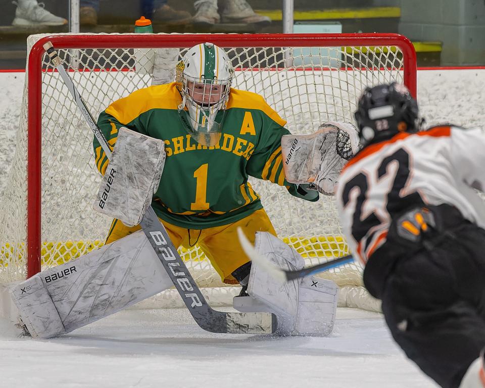 Goalie Andrew Klei will try to backstop Howell to a regional championship at Munn Ice Arena.