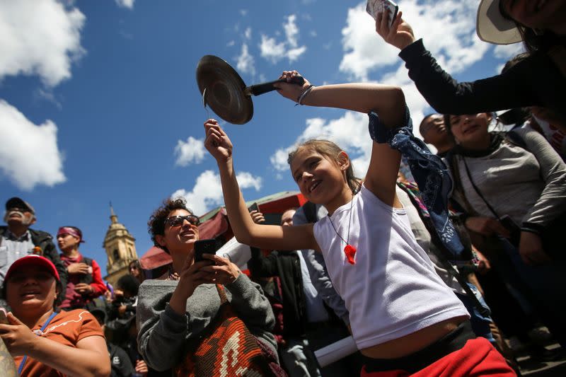 Demonstrators take part in a protest as a national strike continues in Bogota