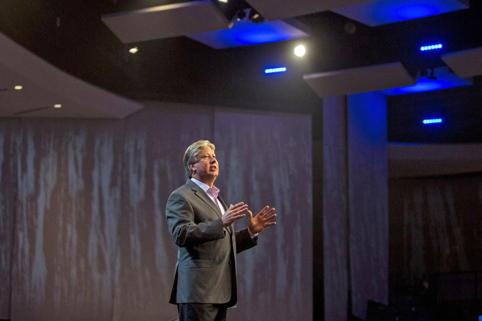 Robert Morris, founding pastor of the megachurch Gateway, delivers a sermon at the church in Fort Worth, Texas, in 2018. (Ilana Panich-Linsman for The New York Times / Redux Pictures)