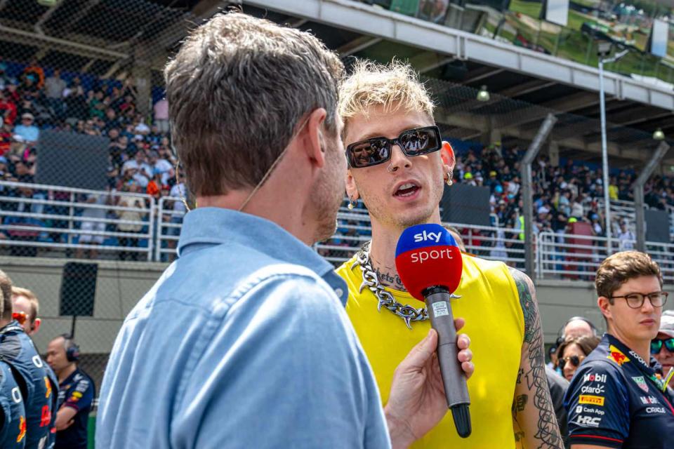 <p>Michael Potts/BSR Agency/Getty</p> Machine Gun Kelly at the F1 Grand Prix of Brazil on Nov. 5, 2023