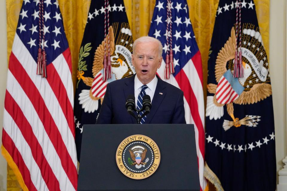President Joe Biden at a news conference in the East Room of the White House on March 25, 2021, in Washington.