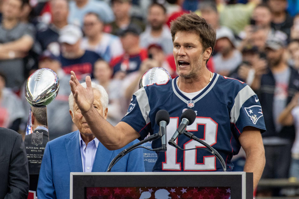 Tom Brady has had an eventful career. How does the scripted series portray him?  (Photo by JOSEPH PREZIOSO/AFP via Getty Images)