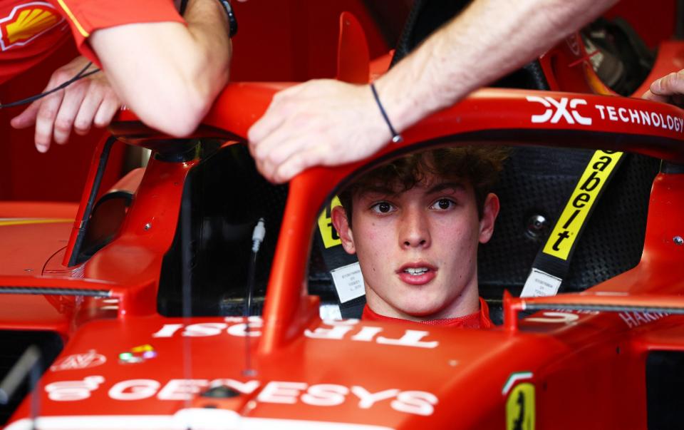 Oliver Bearman of Great Britain and Ferrari has a seat fitting in the garage. He will replace Carlos Sainz of Spain and Ferrari for the weekend due to illness prior to final practice ahead of the F1 Grand Prix of Saudi Arabia at Jeddah Corniche Circuit on March 08, 2024 in Jeddah, Saudi Arabia