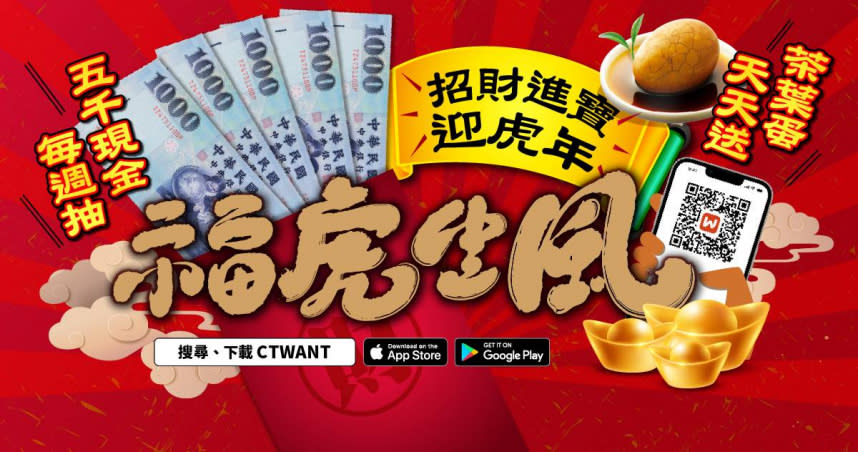 現金、茶葉蛋爽爽拿，快來下載CTWANT App登入會員參加連續抽獎活動。